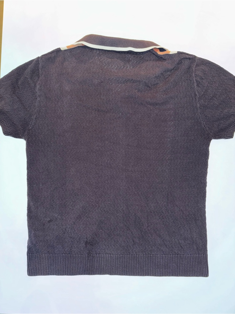 Black Knit Button-Up Polo with Tan & Rust Stripes - Picture 2 of 4